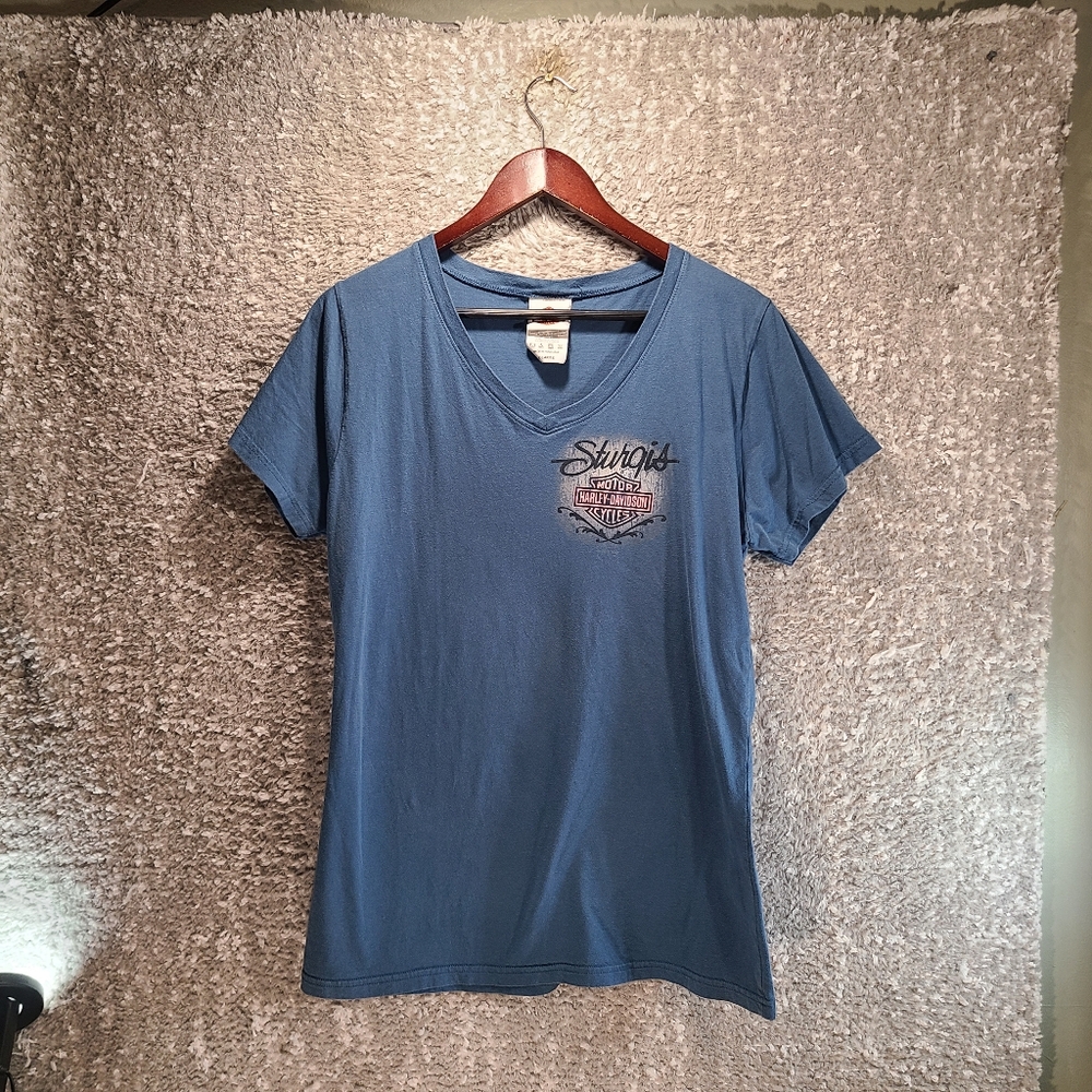 Harley-Davidson Women 2013 Sturqis South Dakota Blue Short Sleeve Shirt Top Xl
